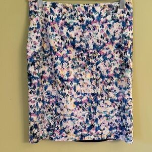 Ann Taylor Straight Skirt 8P Multicolor Abstract Splatter Print Lined Stretch